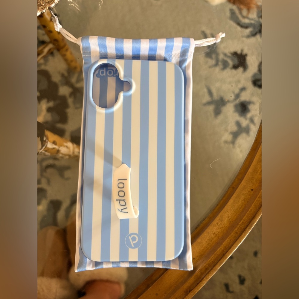iPhone 16 Plus Loopy Case Sky Blue and White Striped Phone Cover